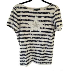 Karen Scott Star & Stripe SS Top - Navy & White - L